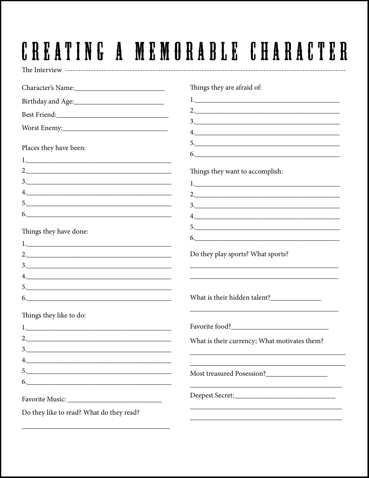 Character Interview A Worksheet For Beginners Writers Write Character Interview A Worksheet For Beginners Writers Write