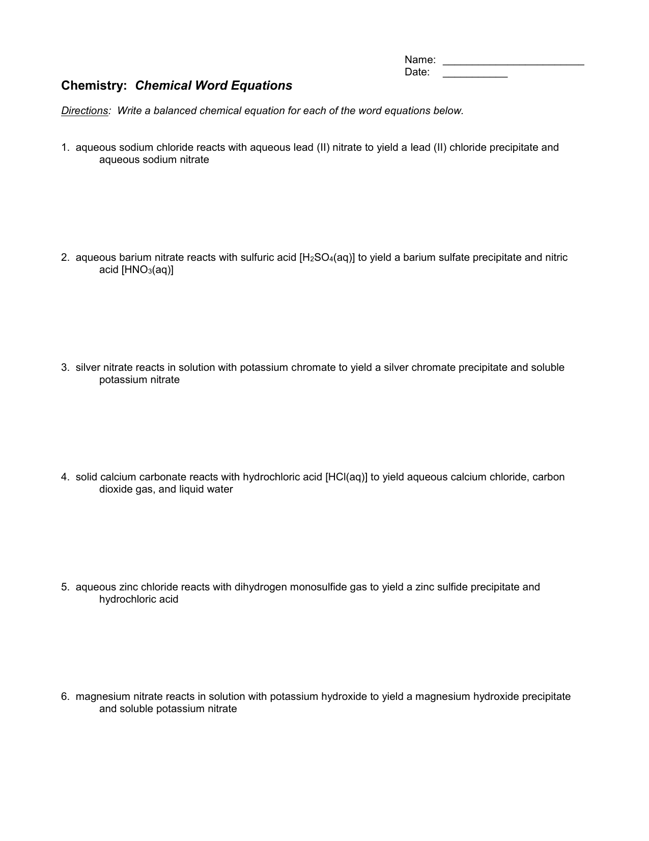 Chemical Word Equations Worksheet Balancing Practice Chemical Word Equations Worksheet Balancing Practice