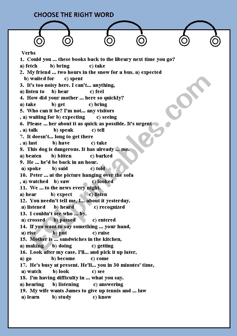Choose The Right Word ESL Worksheet By Tsarapka82 Choose The Right Word ESL Worksheet By Tsarapka82