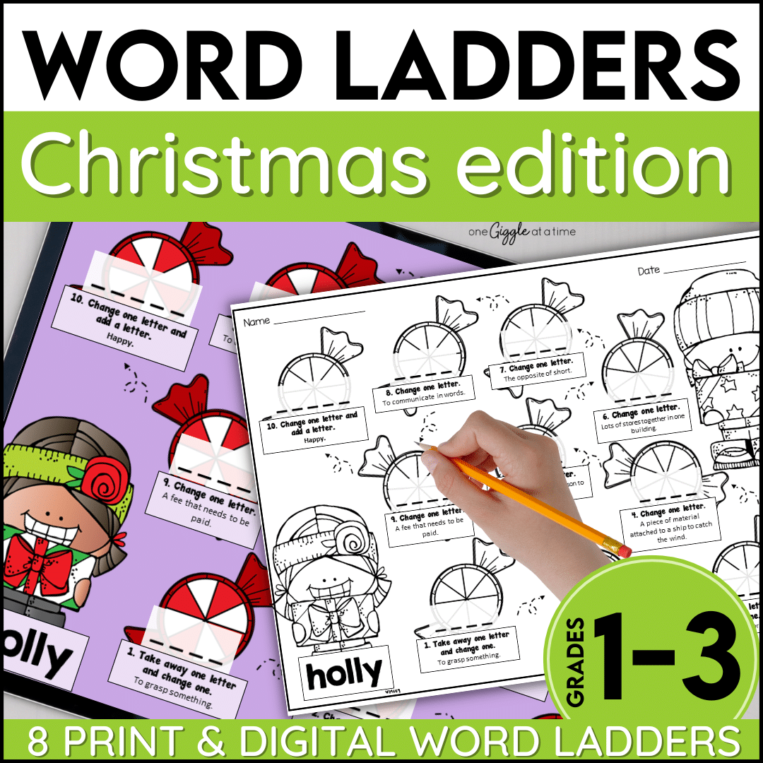 Christmas Word Work Activities Literacy Centers Worksheets Word Ladders Word Chains One Giggle At A Time