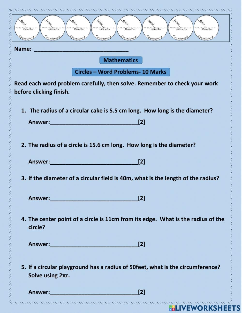 Circles Word Problems Worksheet Worksheets Library Circles Word Problems Worksheet Worksheets Library