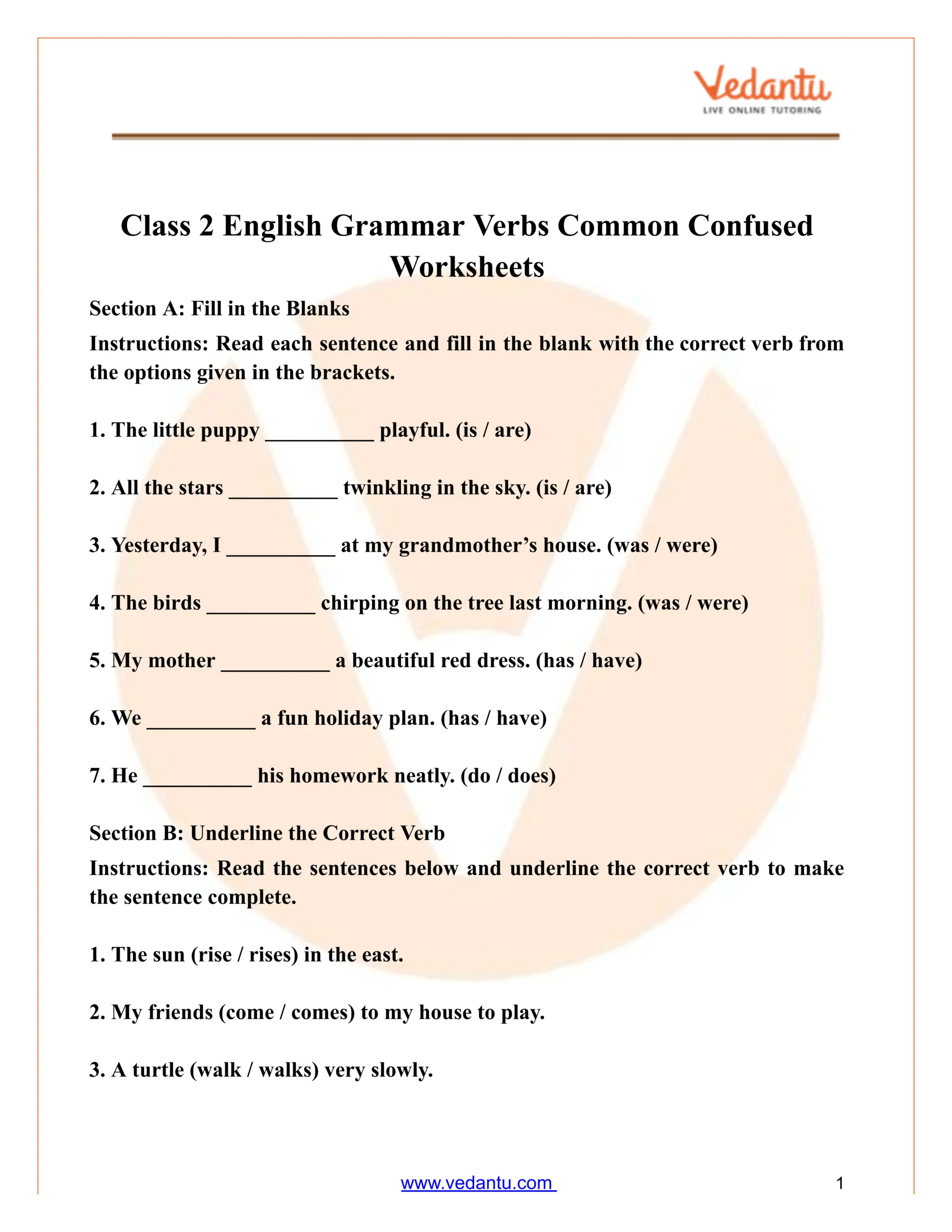 Class 2 English Grammar Commonly Confused Verbs Worksheet Class 2 English Grammar Commonly Confused Verbs Worksheet