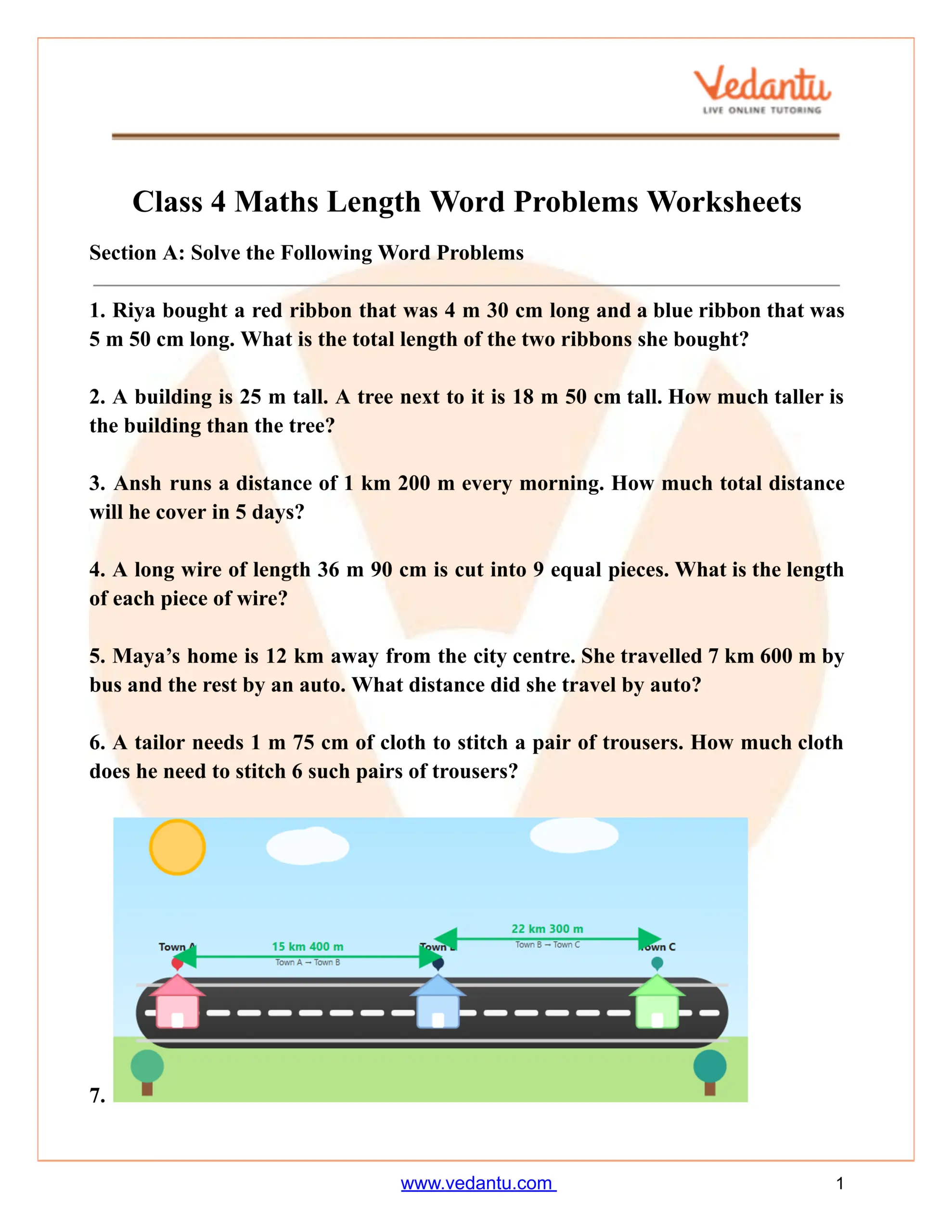 Class 4 Maths Length Word Problems Worksheet Free PDF