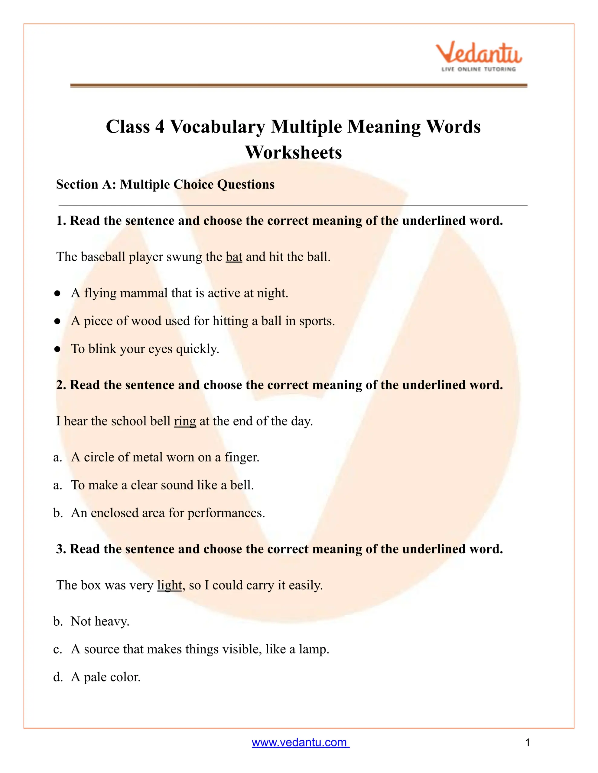 Free Multiple Meaning Words Worksheets For Teaching Worksheets Library