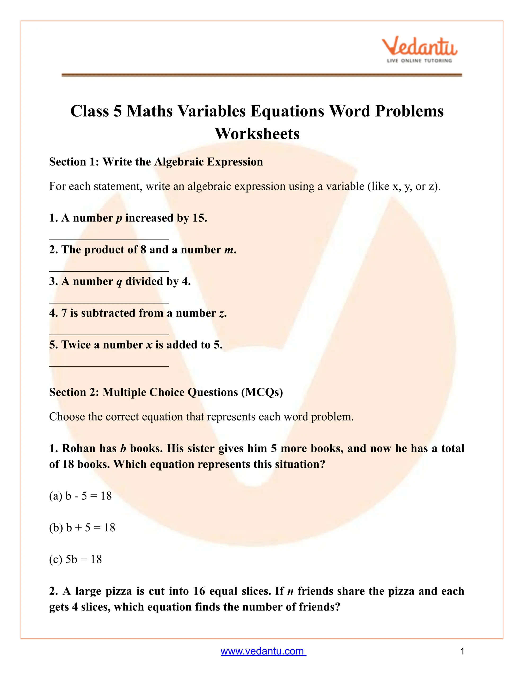 Class 5 Maths Variables Equations Word Problems Worksheet Class 5 Maths Variables Equations Word Problems Worksheet