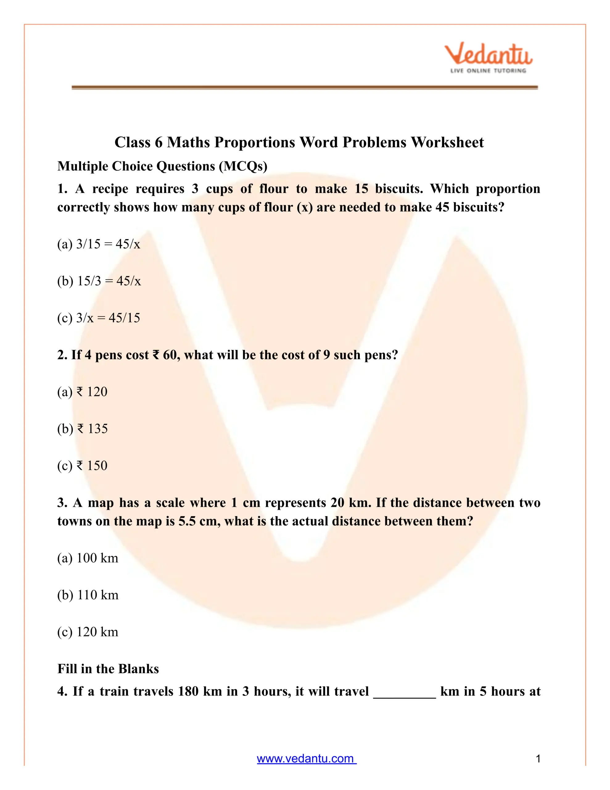 Class 6 Maths Proportion Word Problems Worksheet With Answers