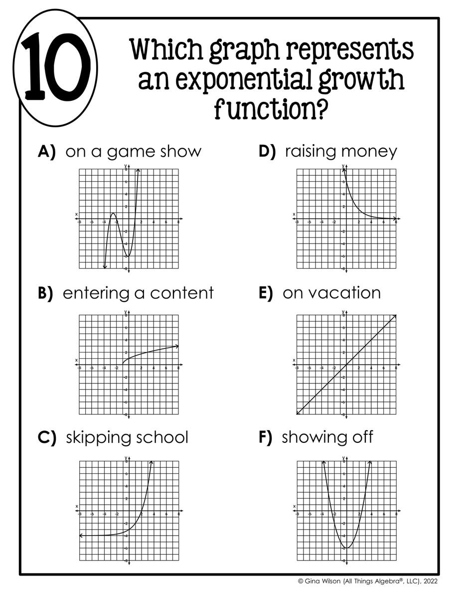 Classifying Linear Quadratic Exponential Functions Math Lib Activity All Things Algebra