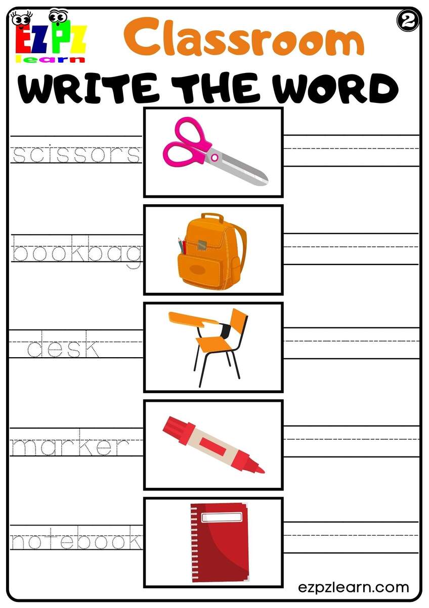 Classroom Write The Word Worksheet Set 2 Ezpzlearn Classroom Write The Word Worksheet Set 2 Ezpzlearn