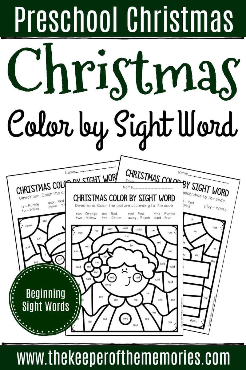 Color By Sight Word Christmas Preschool Worksheets