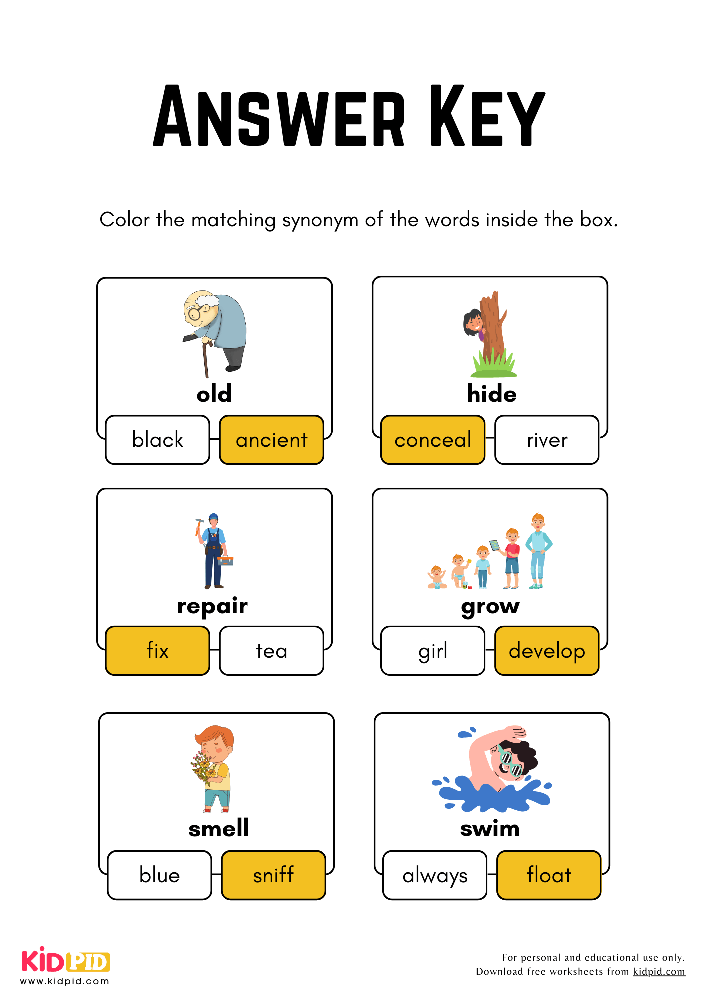 Color The Matching Synonyms Worksheet For Grade 1 Kidpid