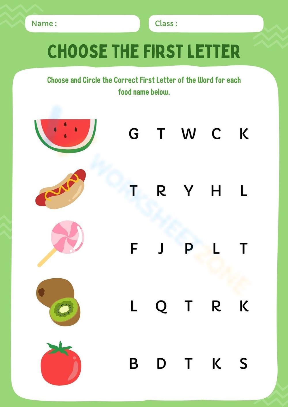 Colorful Printable Choose The First Letter Simple Worksheet Worksheet