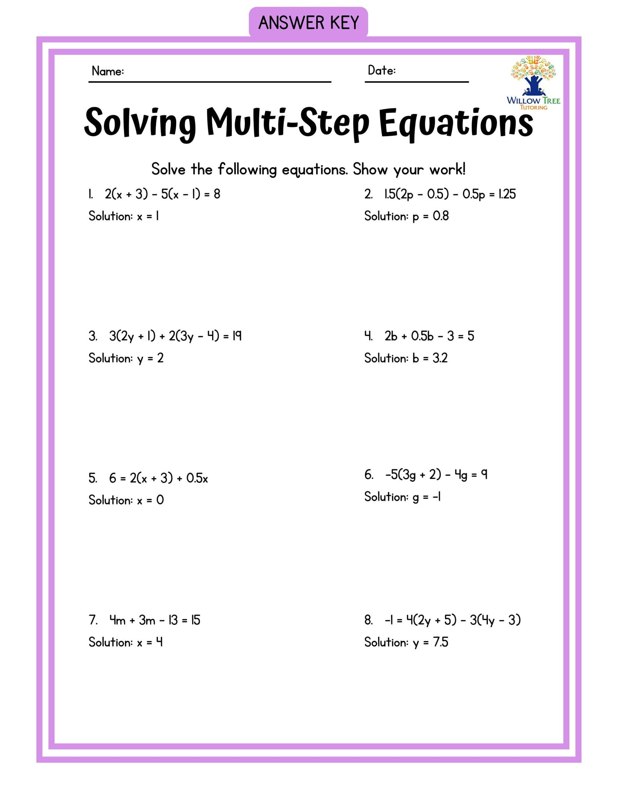 Colorful Solving Multi Step Equations Tiered Worksheets Etsy Israel