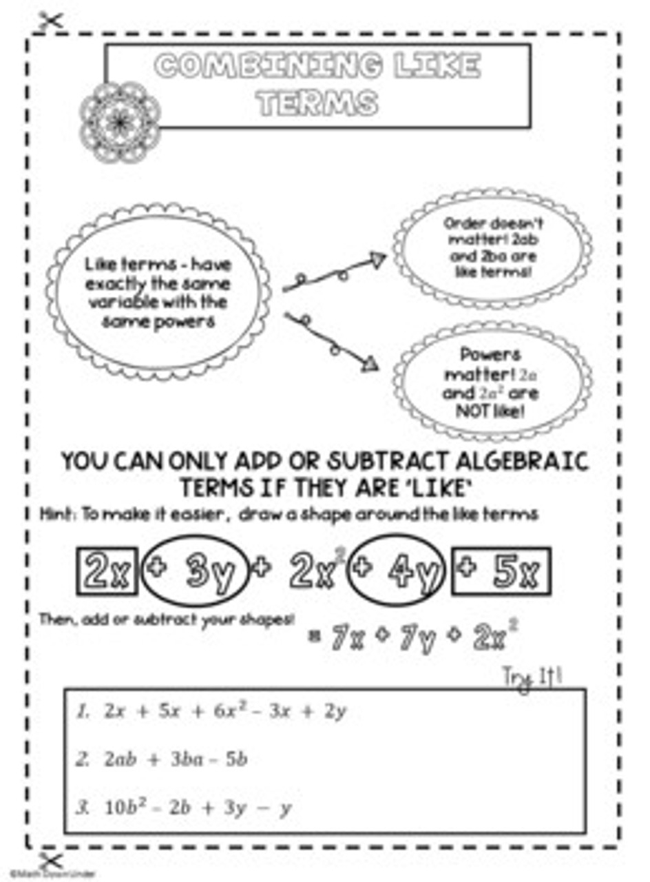 Free Custom Combining Like Terms Worksheet Templates Worksheets Library