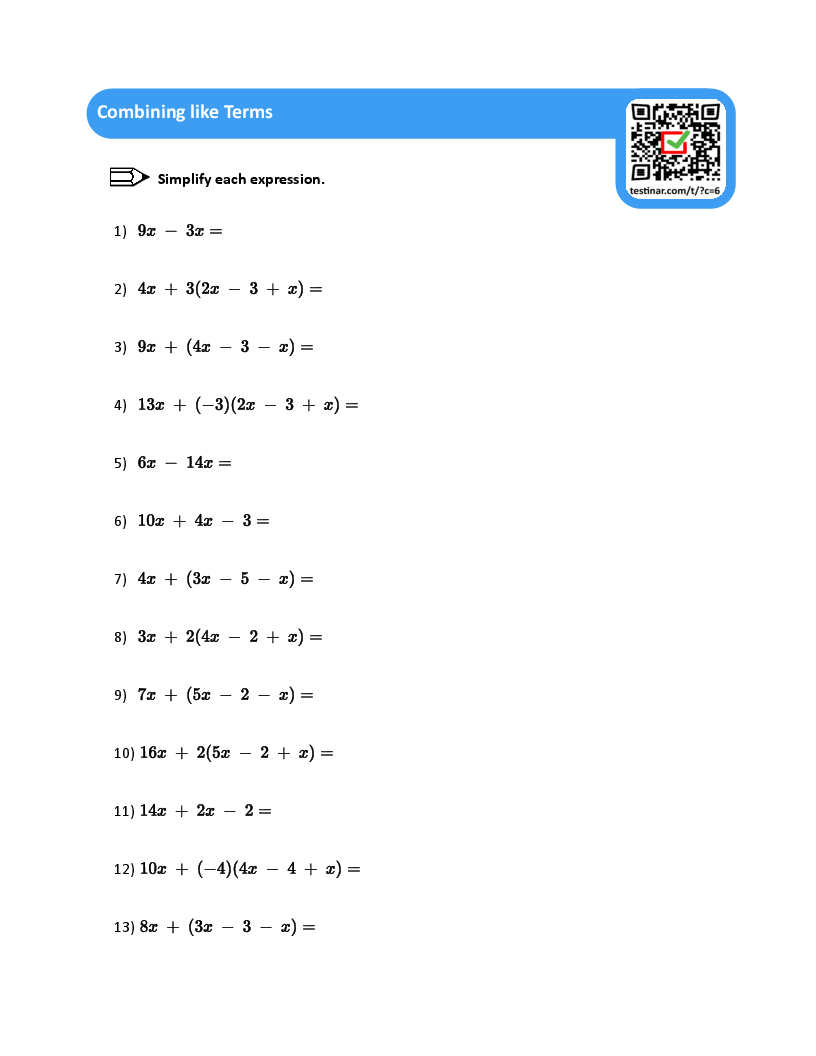 50 Free Printable Combining Like Terms Worksheet To Download In PDF