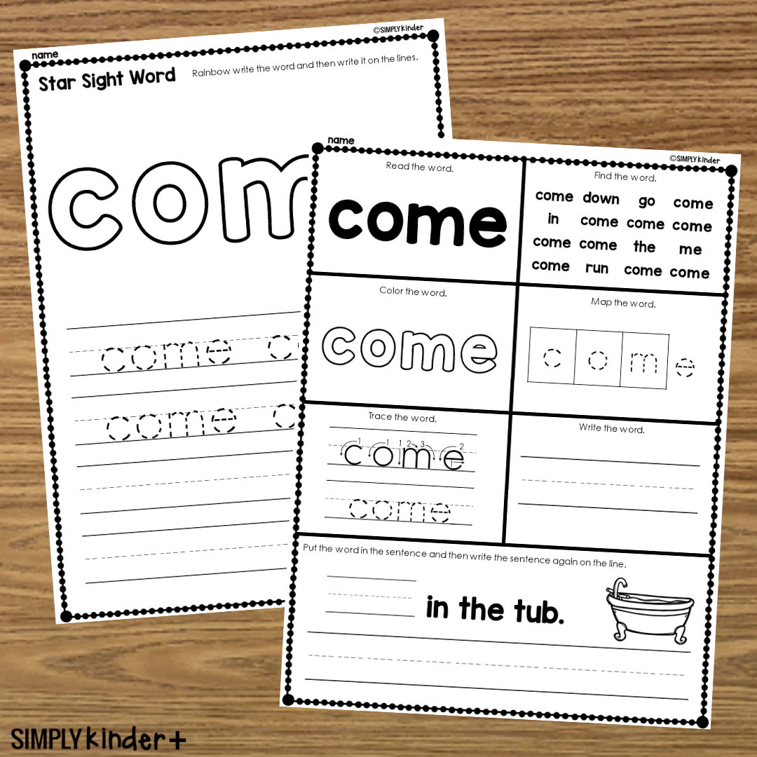 Come Sight Word Printable Activities Simply Kinder Printable Membership