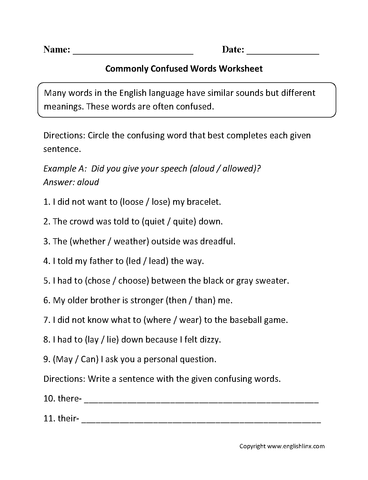 Commonly Confused Words Worksheets Commonly Confused Words Worksheet