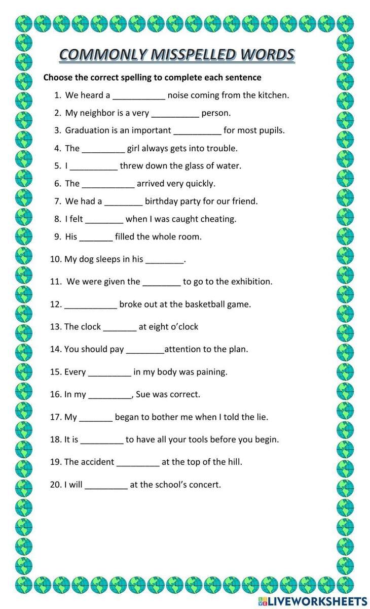 Commonly Misspelled Words Worksheet Worksheets Library