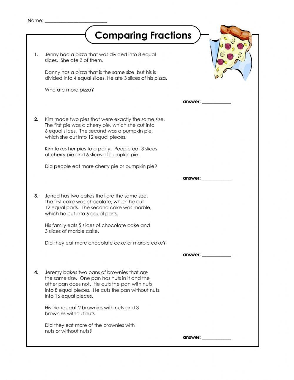 Comparing Fractions Word Problems Online Exercise For Live Worksheets Library