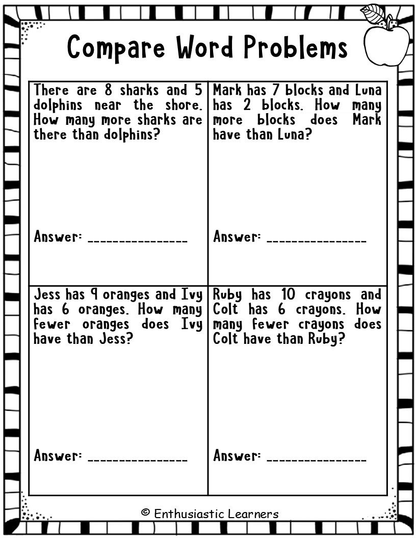 Comparing Word Problems Worksheets Addition Subtraction Real Life Math PDF Printables Teaching Resources 1st Grade Comparing Lengths Word Problems Worksheets For Free ArgoPrep