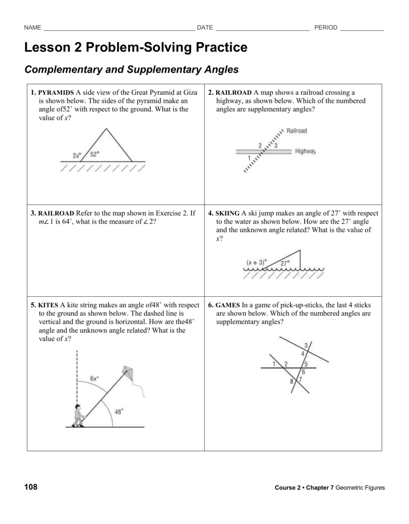Complementary Supplementary Angles Practice Worksheet
