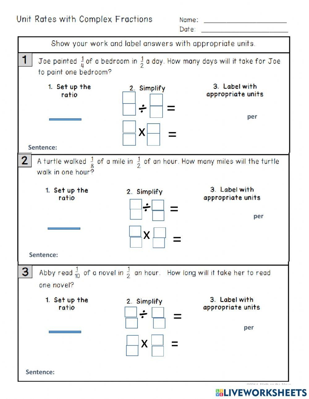 Complex Fraction Unit Rate Online Exercise For Worksheets Library Complex Fraction Unit Rate Online Exercise For Worksheets Library
