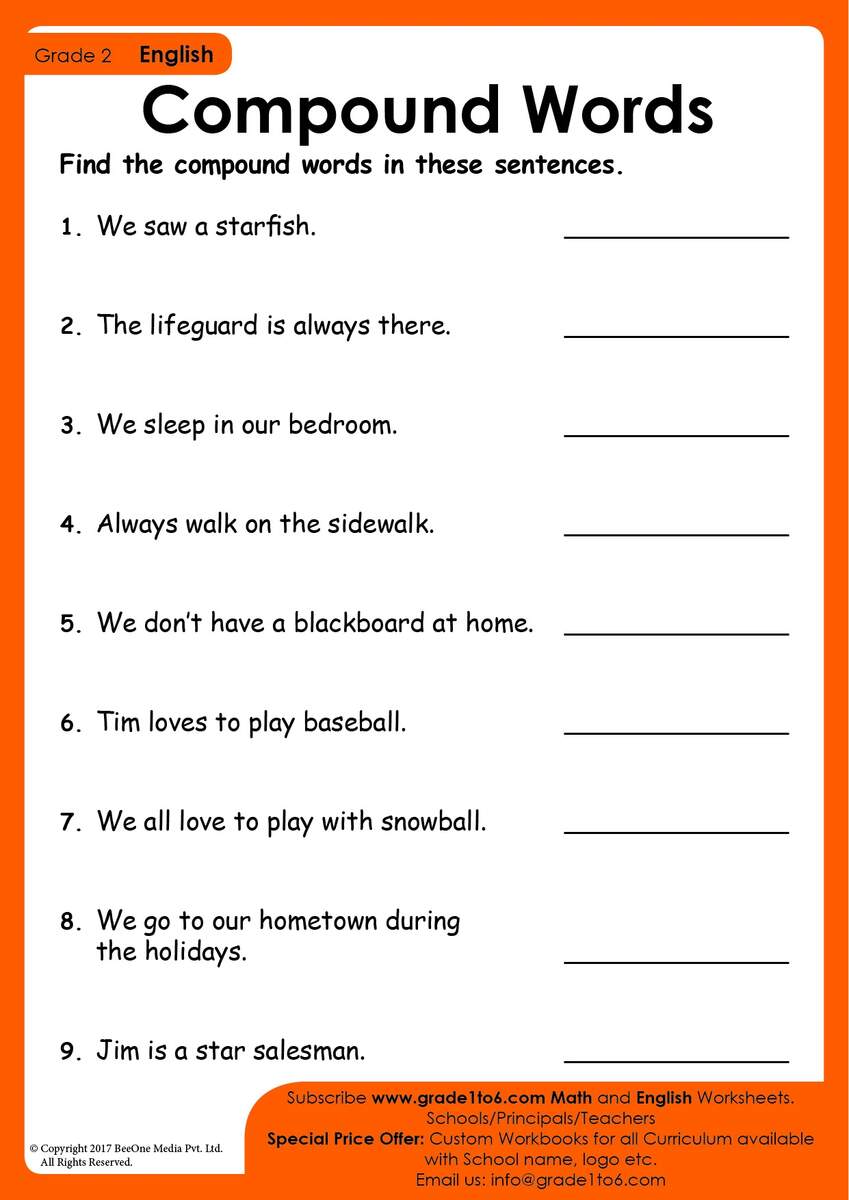 Compound Words CBSE Class 2 Grade1to6