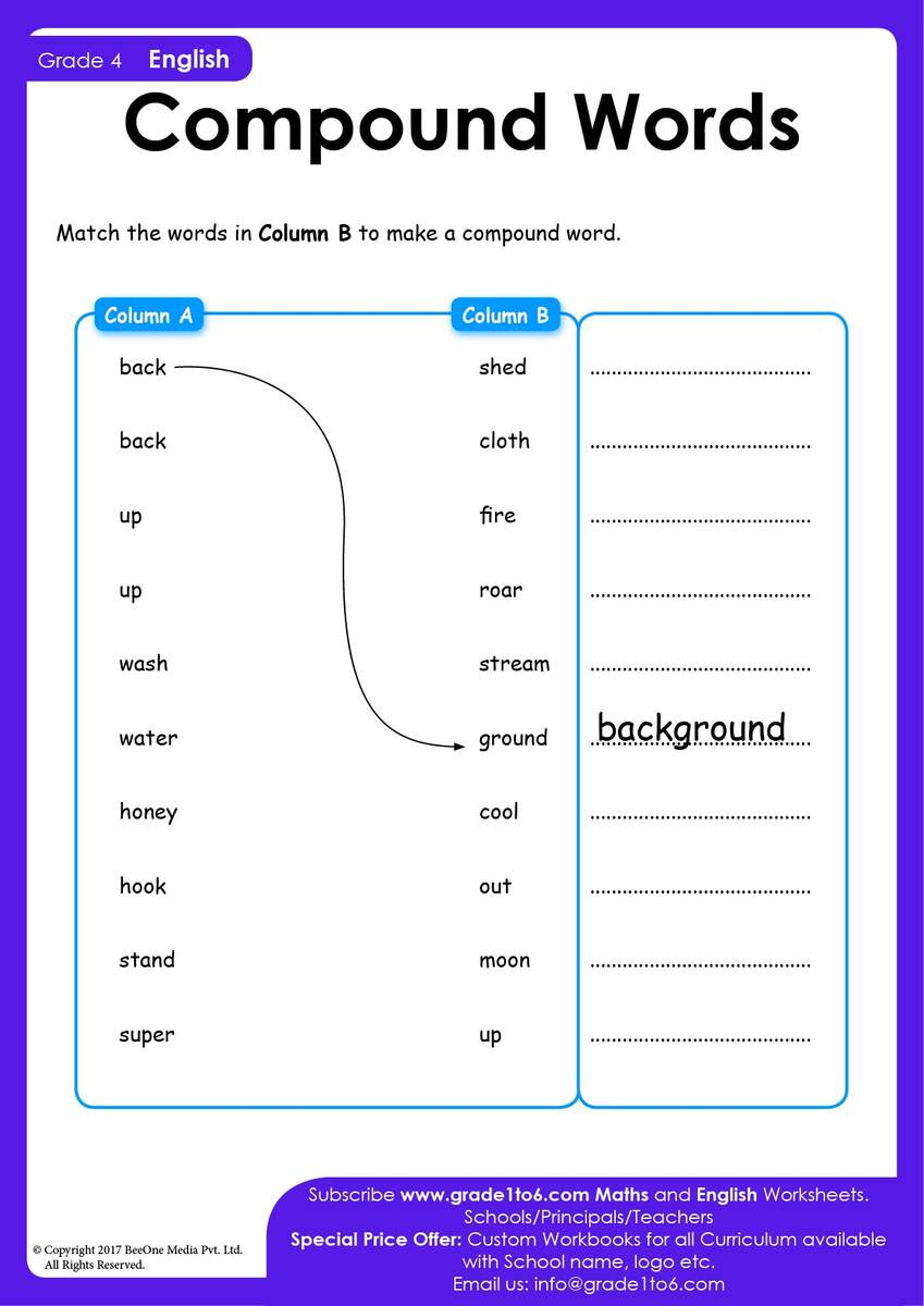 Compound Words Worksheets For Grade 4 Grade1to6