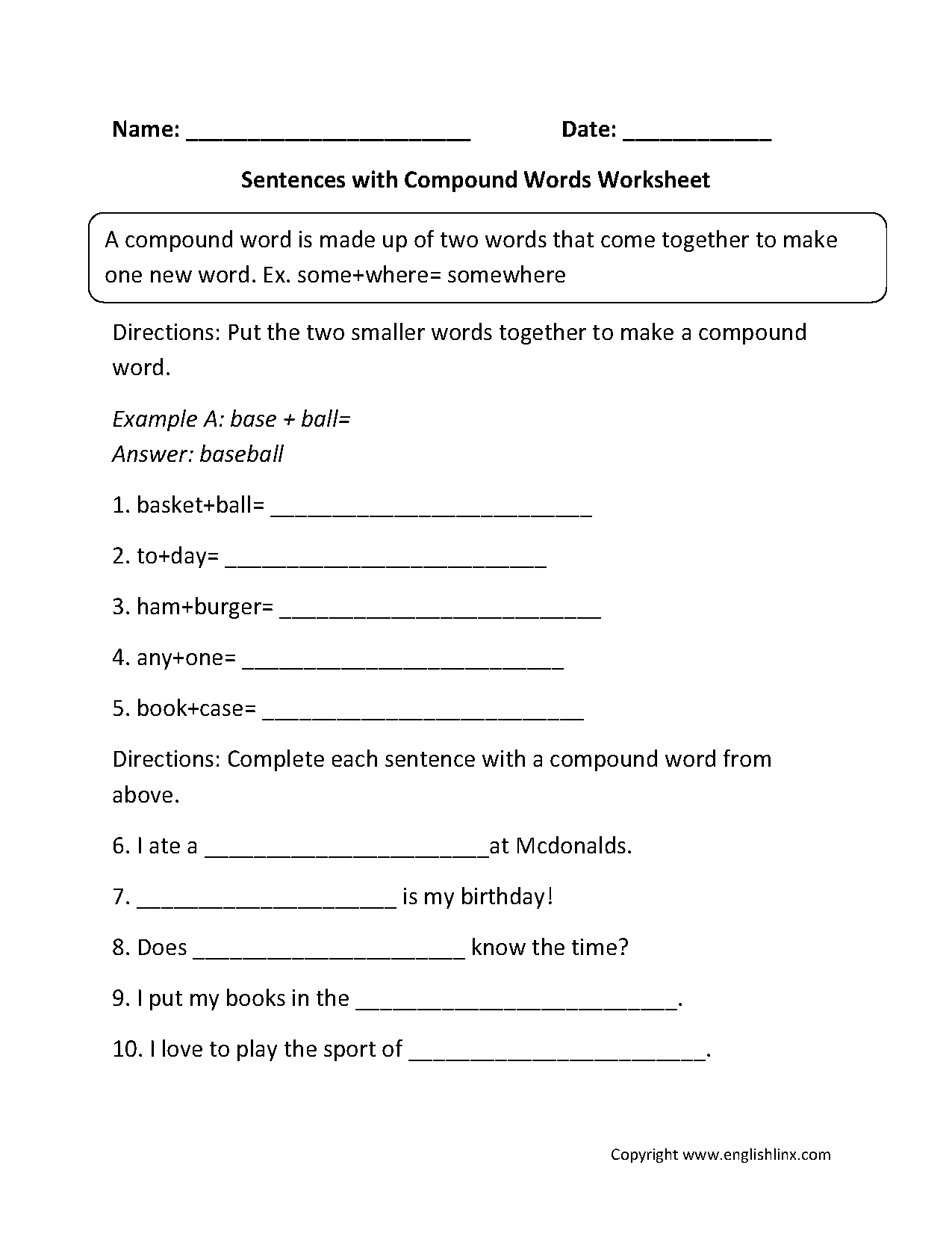 Compound Words Worksheets Sentences With Compound Words Worksheets Compound Words Worksheets Sentences With Compound Words Worksheets