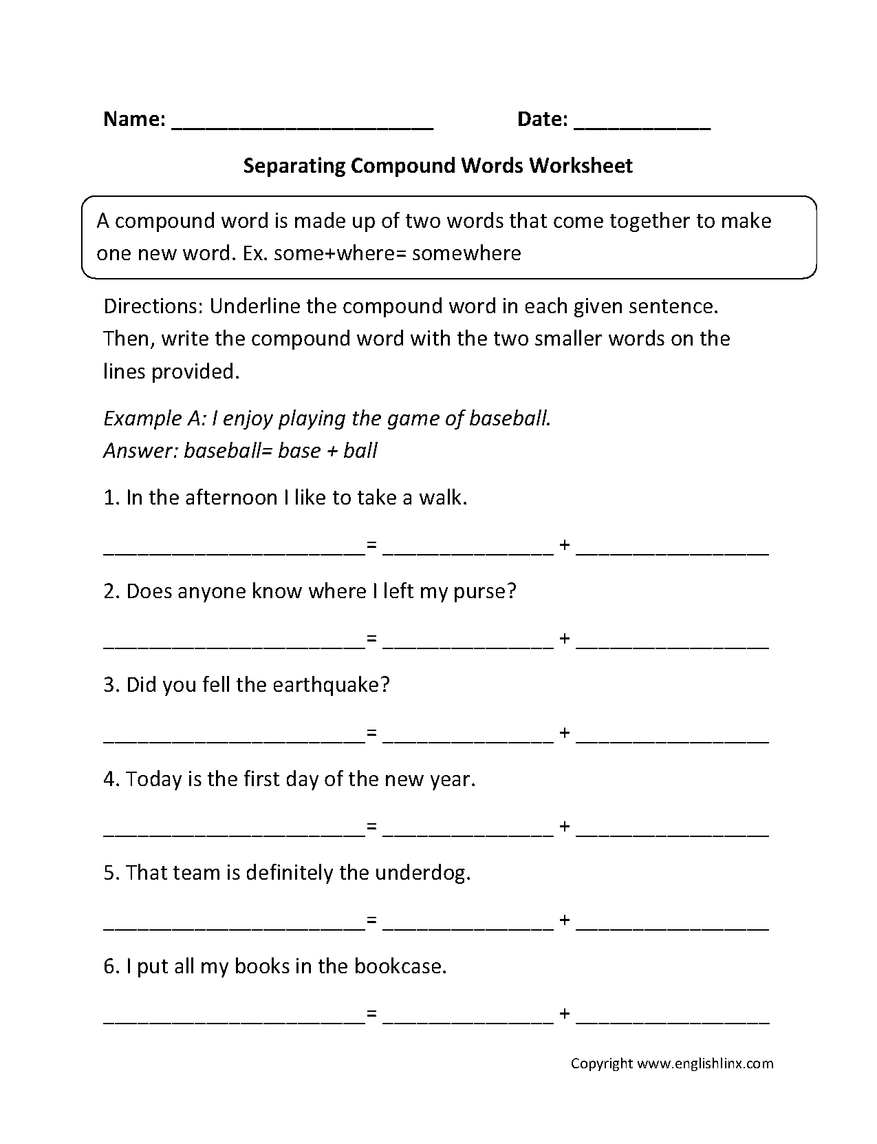 Compound Words Worksheets Separating Compound Words Worksheets Compound Words Worksheets Separating Compound Words Worksheets