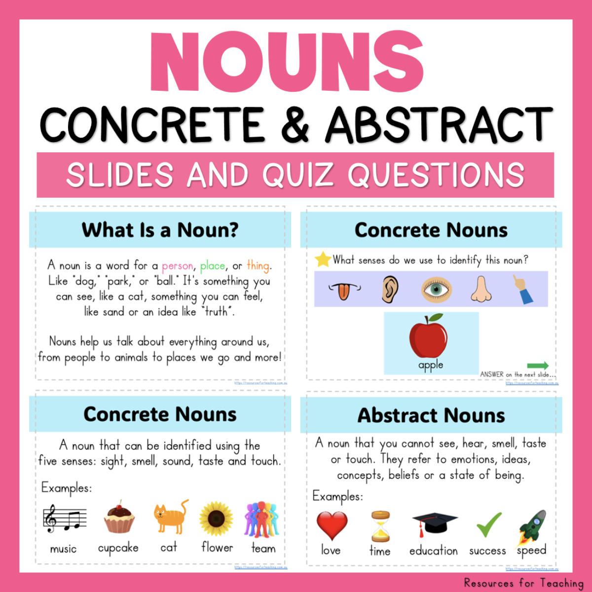 Concrete And Abstract Nouns Slides And Quiz Resources For Teaching Australia