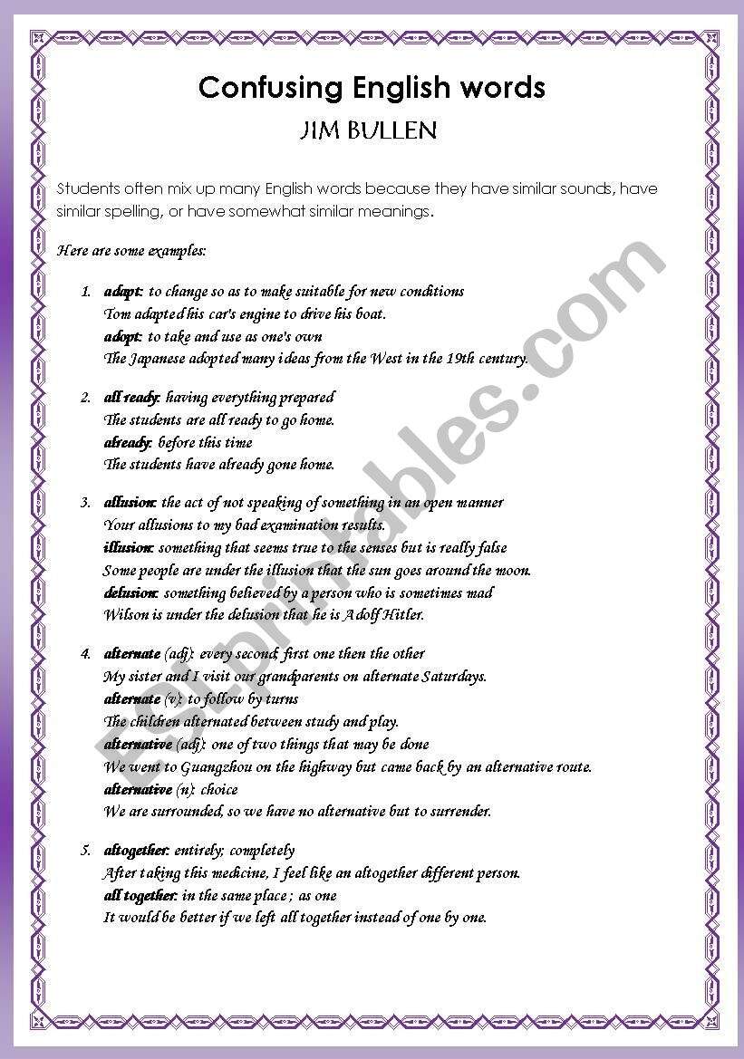 Confusing Words 16 Pairs With Exercise And Answer Keys ESL Worksheet By Steptong Confusing Words 16 Pairs With Exercise And Answer Keys ESL Worksheet By Steptong