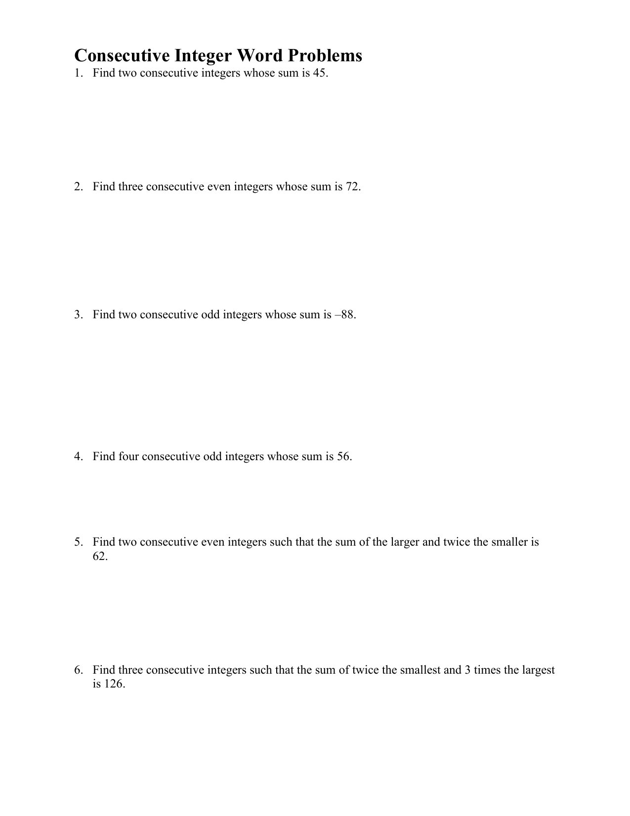 Consecutive Integer Word Problems Worksheet Consecutive Integer Word Problems Worksheet