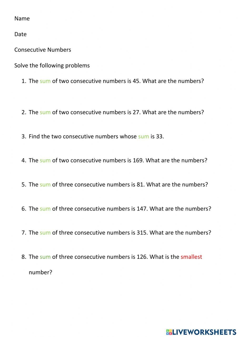 Consecutive Numbers Worksheet Worksheets Library Consecutive Numbers Worksheet Worksheets Library
