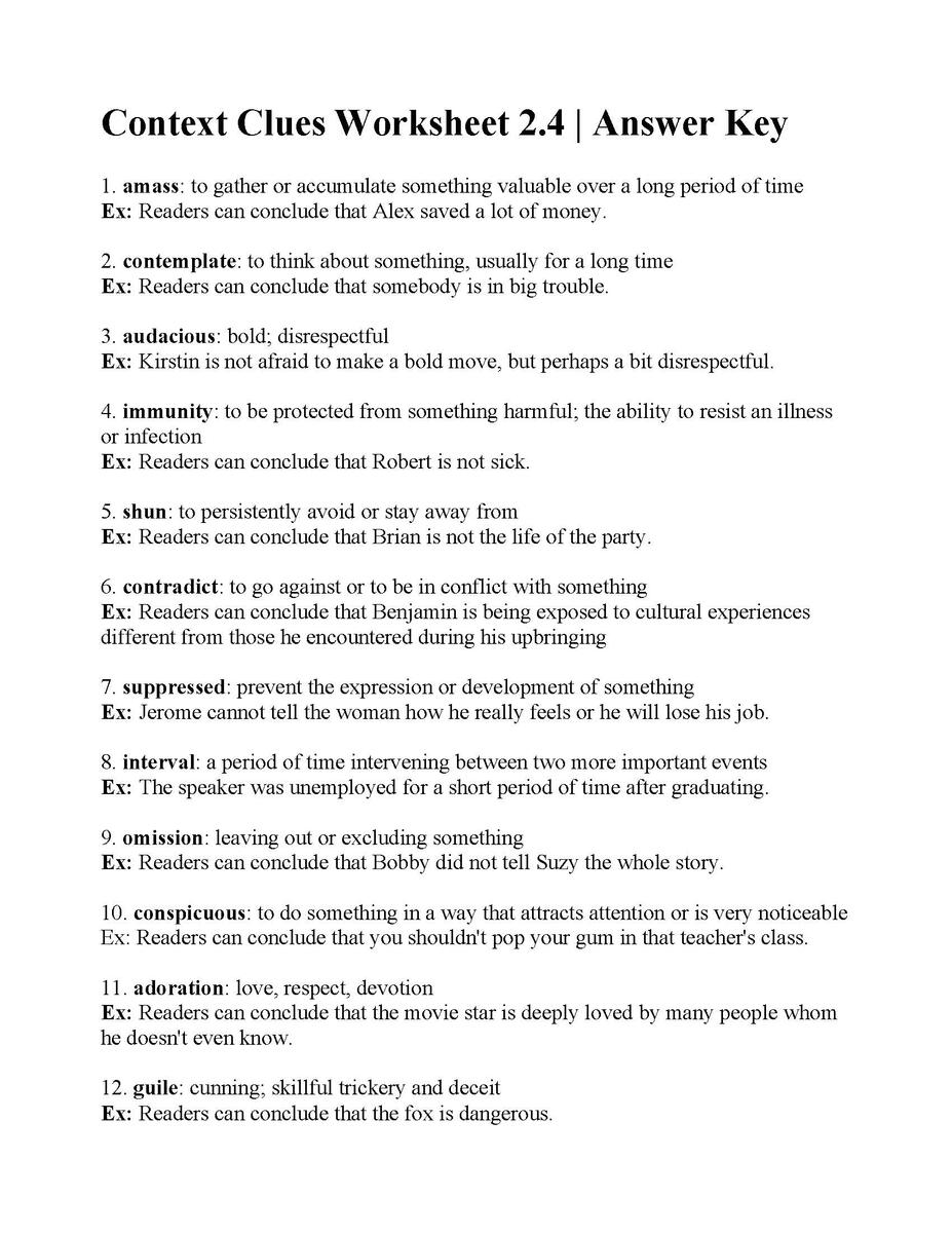 Context Clues Worksheet 2 4 Reading Activity