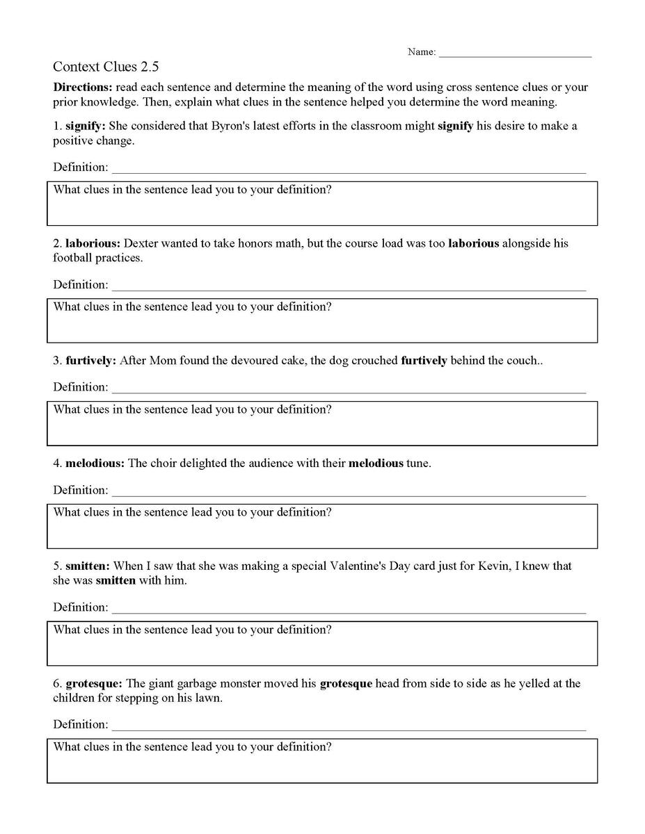 Context Clues Worksheet 2 5 Reading Activity