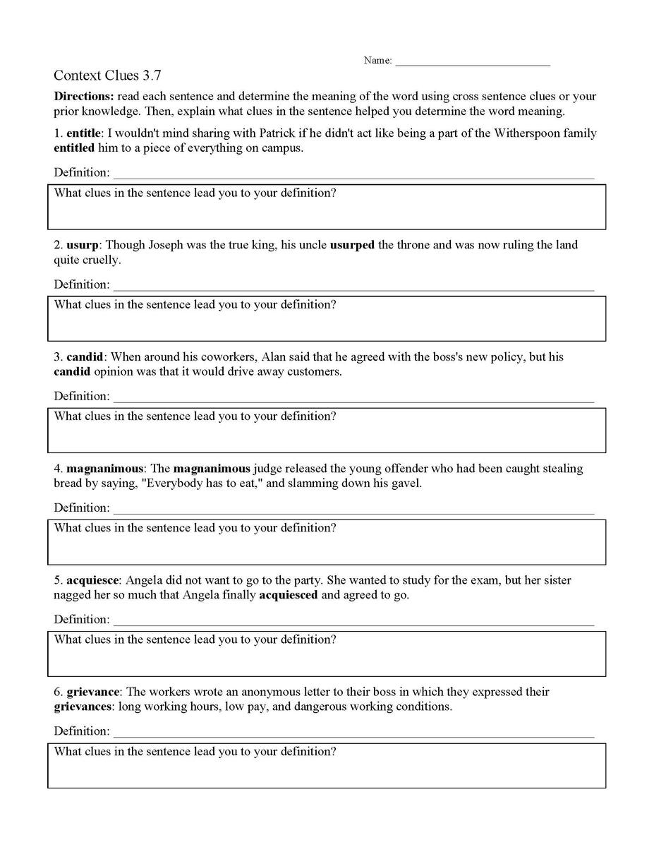 Context Clues Worksheet 3 7 Reading Activity