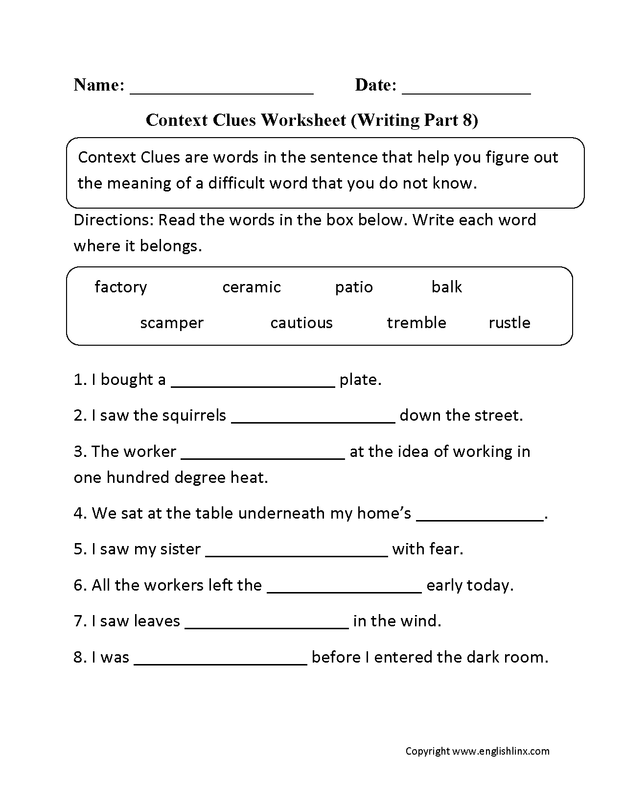 Context Clues Worksheets Context Clues Worksheet Writing Part 8 Intermediate Context Clues Worksheets Context Clues Worksheet Writing Part 8 Intermediate