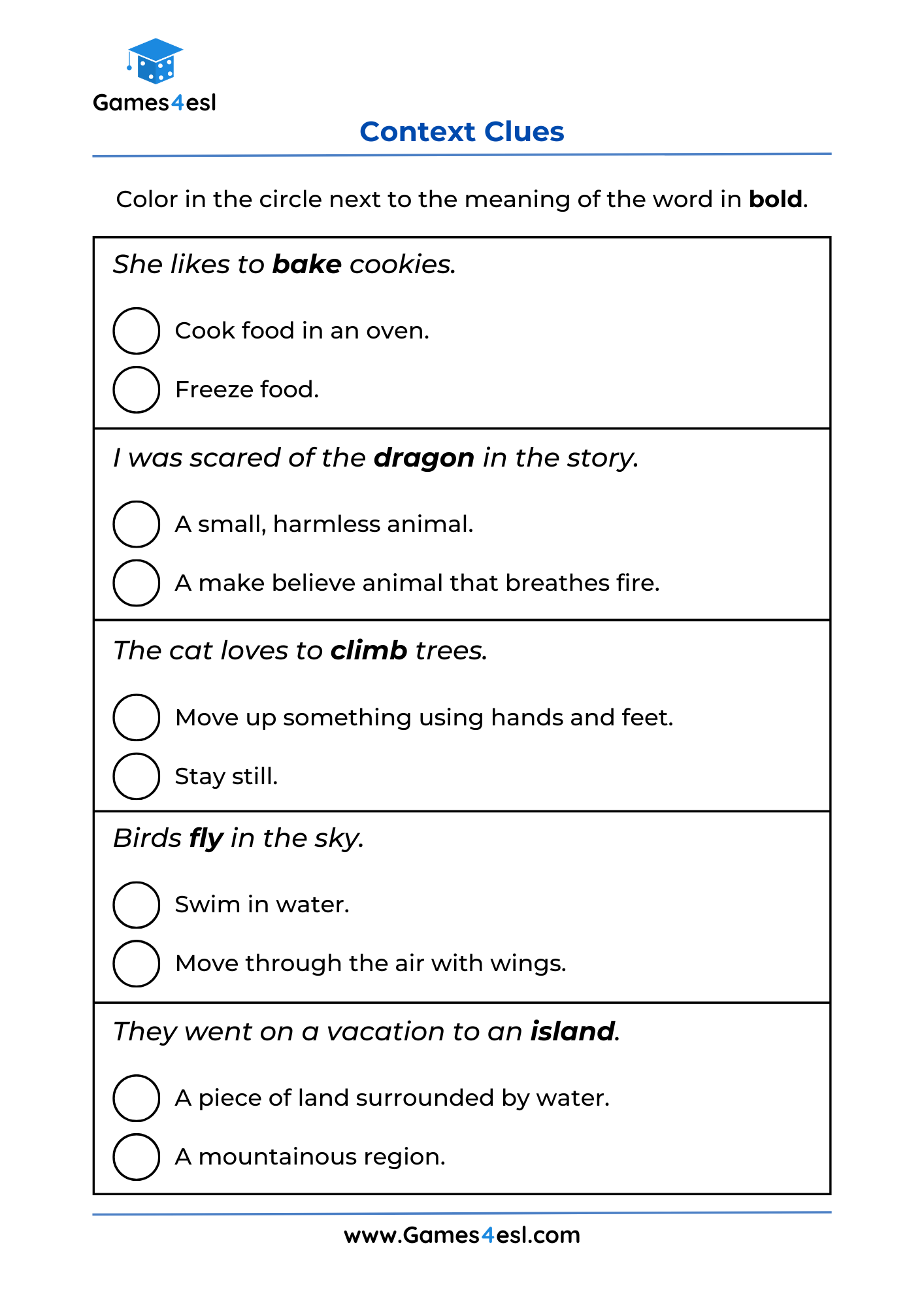 Context Clues Worksheets Games4esl Context Clues Worksheets Games4esl