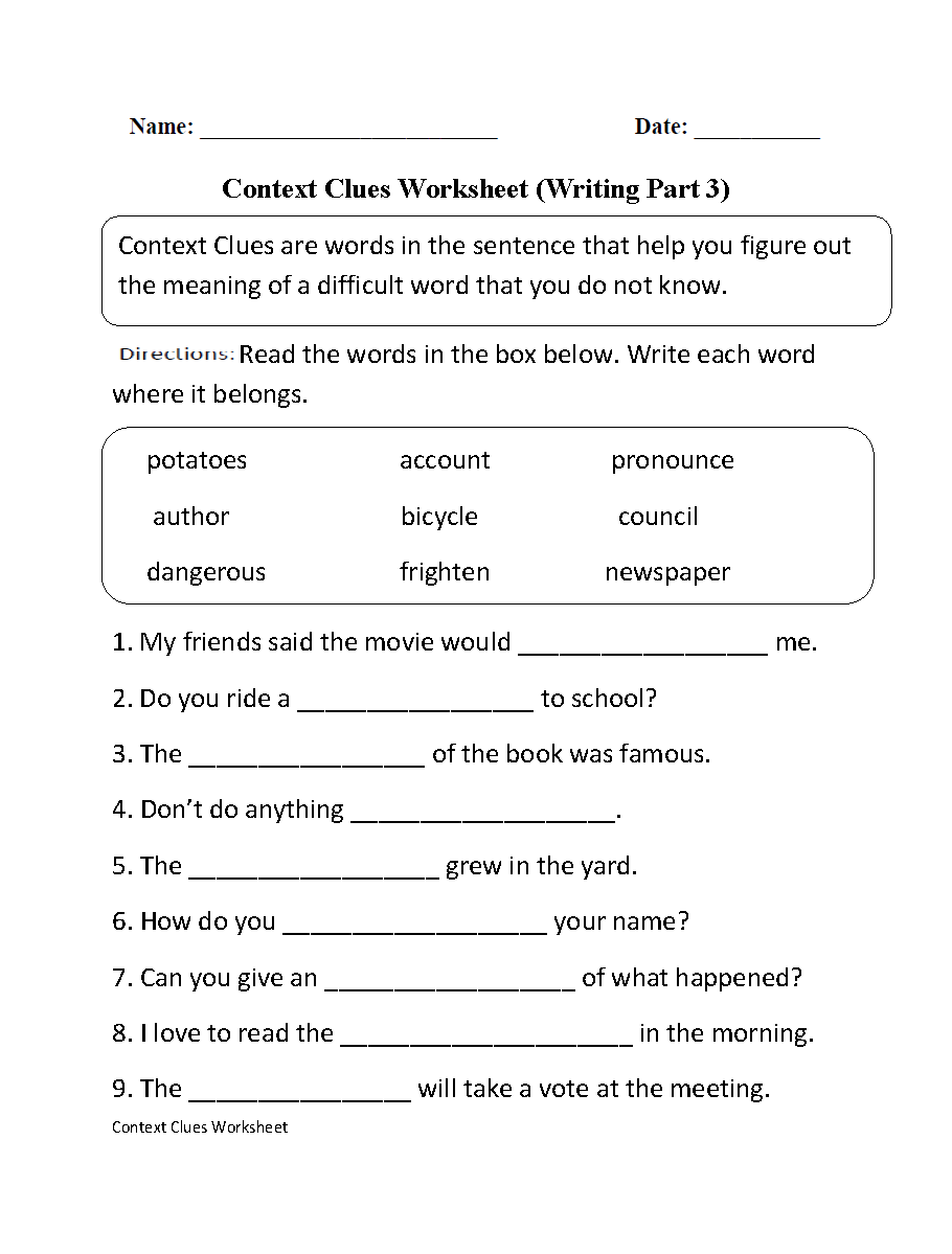 Context Clues Worksheets Printable Vocabulary Inference Activities Free Determine The Meaning Of Words And Phrases Worksheet Download Free Determine The Meaning Of Words And Phrases Worksheet Png Images Free Worksheets On Clipart Library