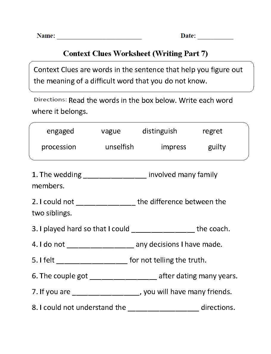 Context Clues Worksheets Printable Vocabulary Inference Activities Context Clues Worksheets Printable Vocabulary Inference Activities