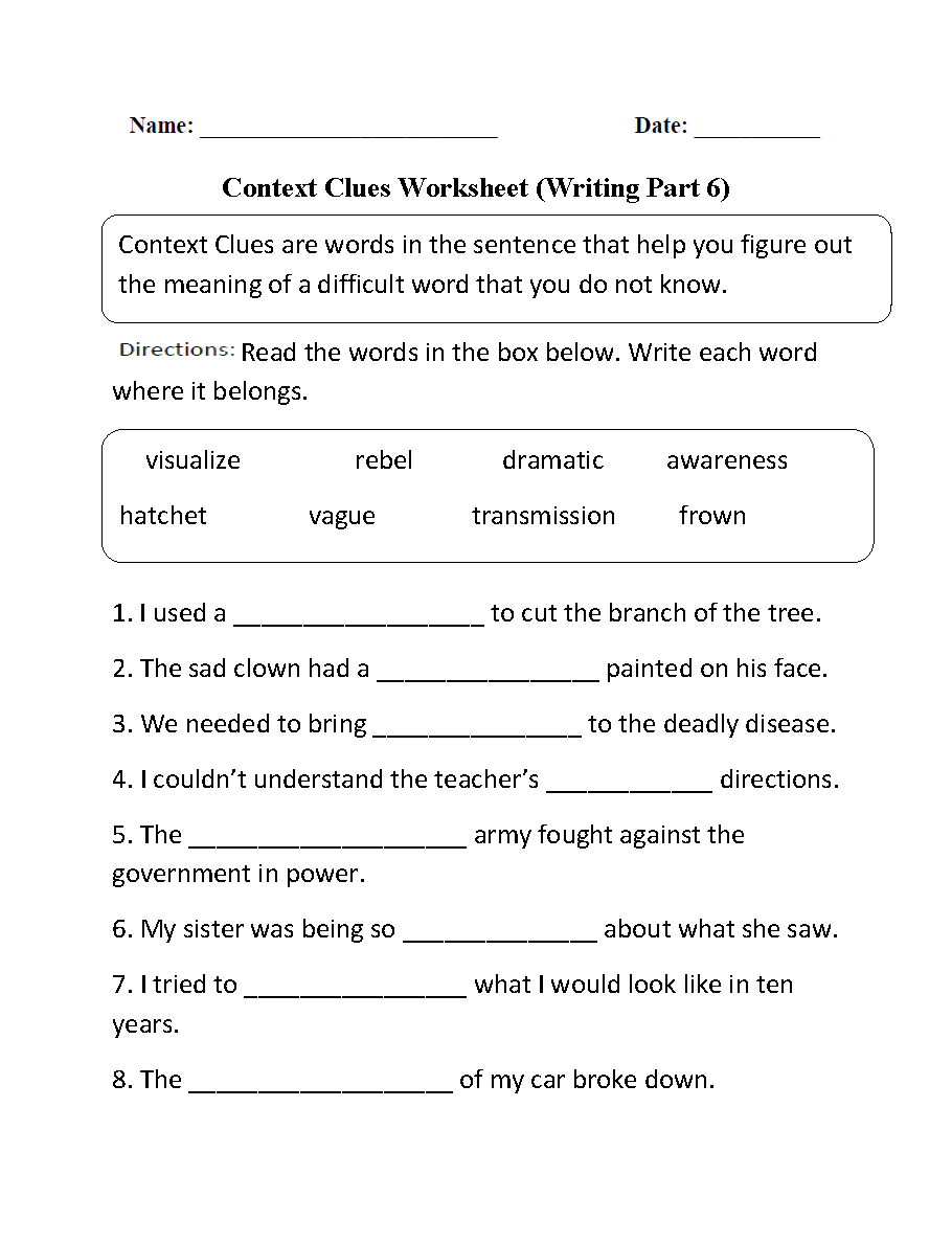 Context Clues Worksheets Printable Vocabulary Inference Activities Context Clues Worksheets Printable Vocabulary Inference Activities