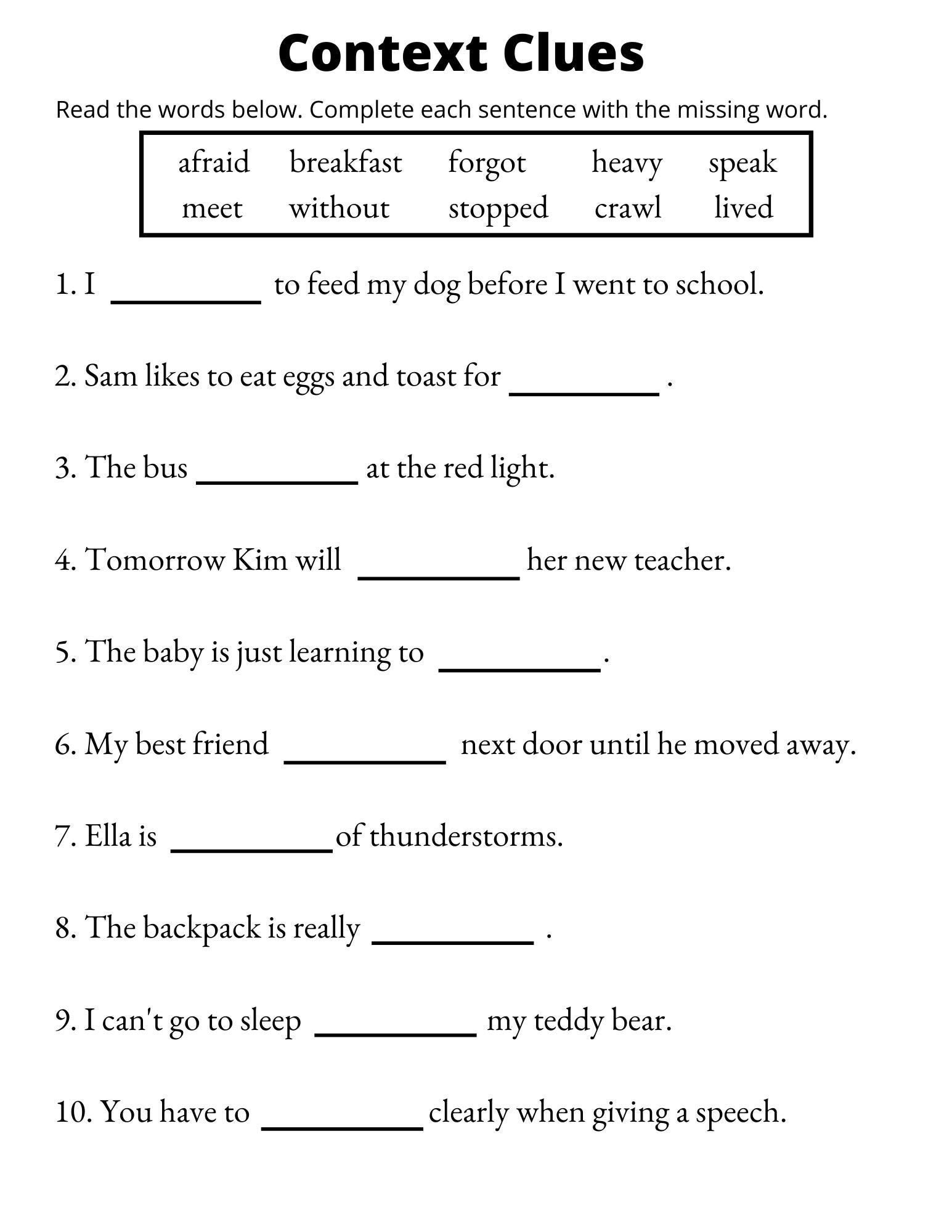 Context Clues Worksheets Vocabulary Printable 1st Through 3rd Grade Etsy Using Sentence Clues To Help Define Words Worksheet Have Fun Teaching