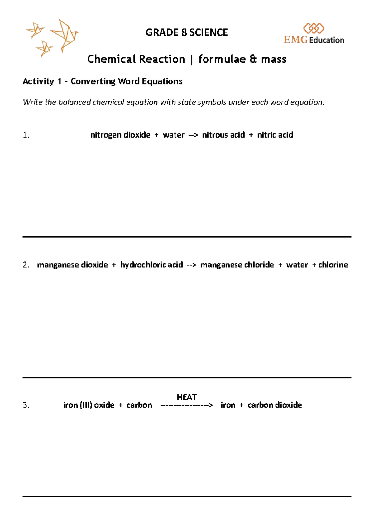 Converting Chemical Equations Worksheet English Language GRADE 8 SCIENCE Chemical Reaction Studocu Converting Chemical Equations Worksheet English Language GRADE 8 SCIENCE Chemical Reaction Studocu