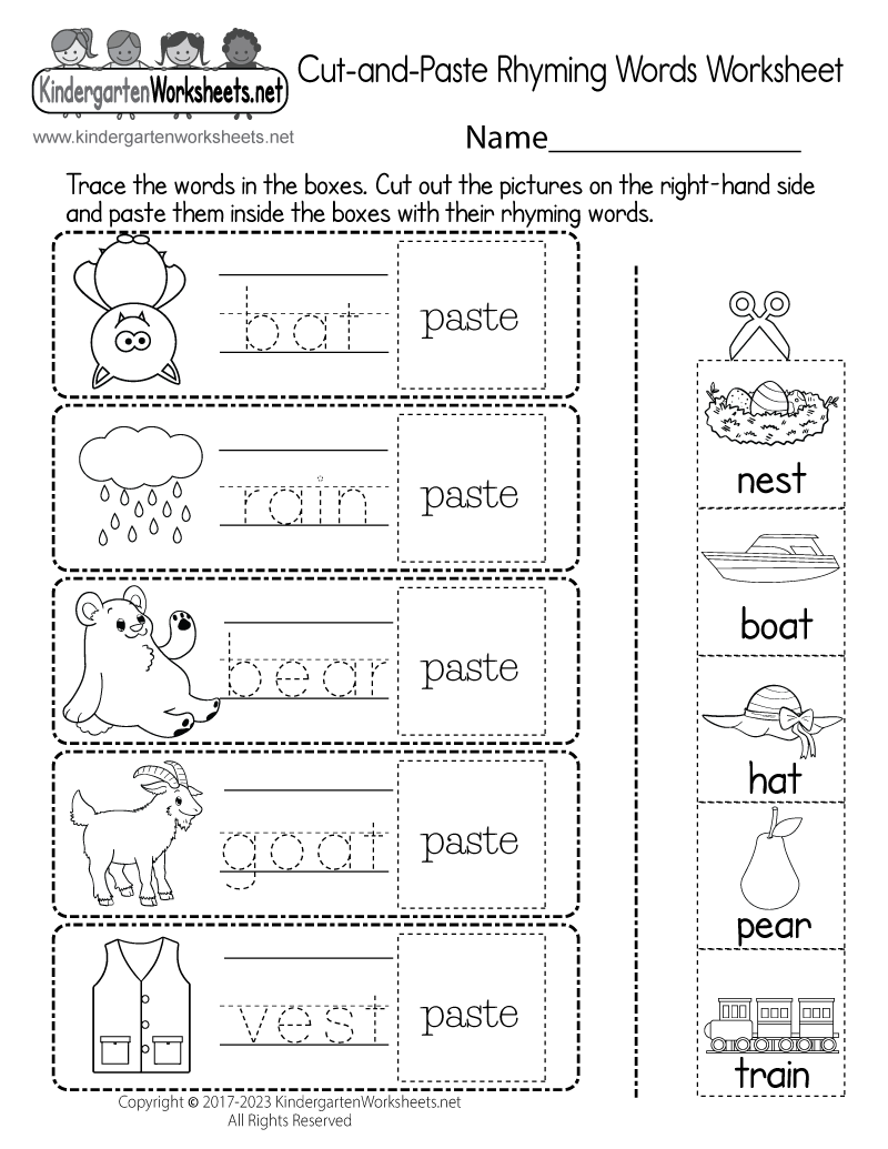 Rhyming Words Worksheets For Kids 7ESL