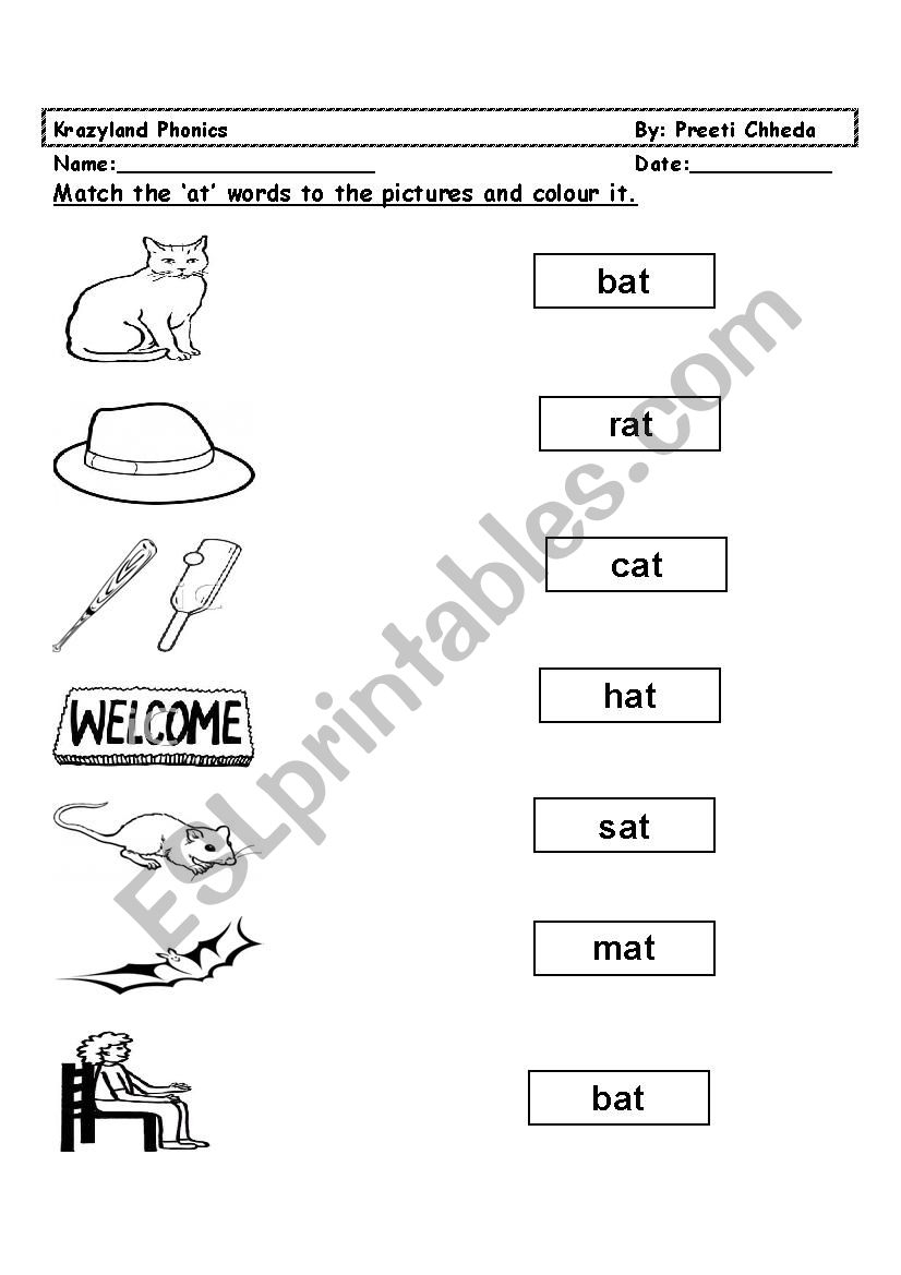CVC Word At Family Words ESL Worksheet By Preetichheda CVC Word At Family Words ESL Worksheet By Preetichheda
