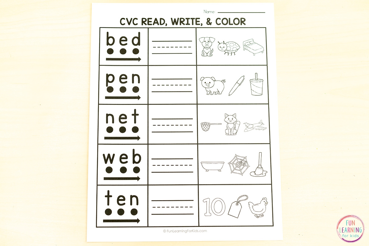 CVC Words Read Write And Color Worksheets