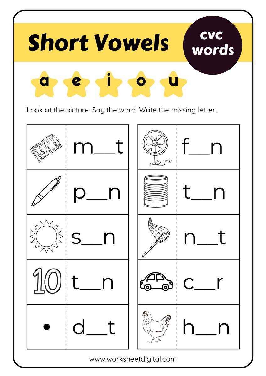 CVC Words Worksheet Short Vowels Reading Activity PDF Etsy