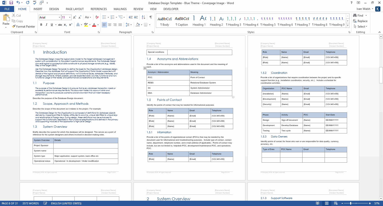 Database Design Document MS Word Template MS Excel Data Model MS Office Templates With AI Prompts
