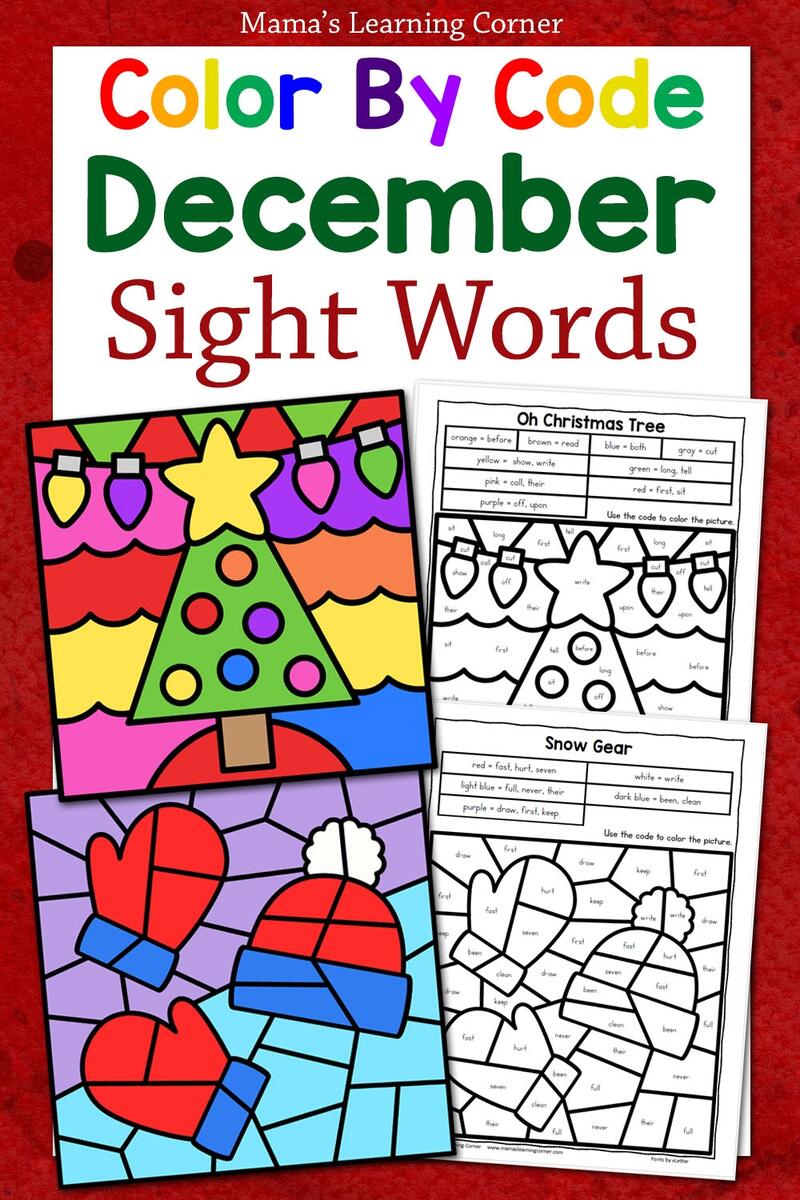 December Color By Sight Word Worksheets Mamas Learning Corner