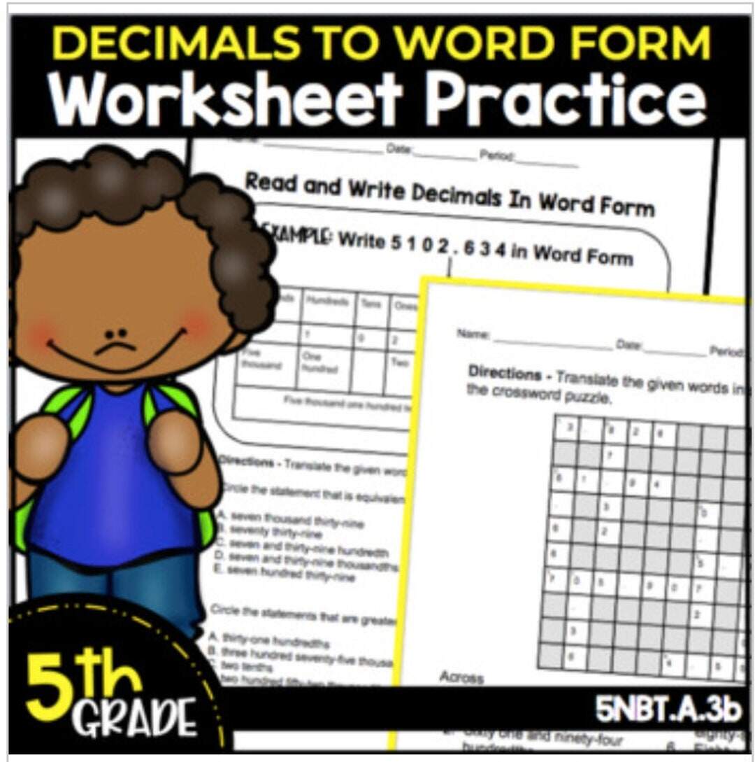 Decimal To Word Form Worksheet Etsy Decimal To Word Form Worksheet Etsy